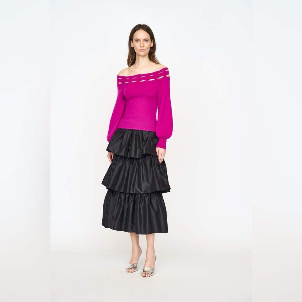 Christy Lynn Evette Sweater in Fuchsia Purple NWT 100% Cashmere Off Shoulder M